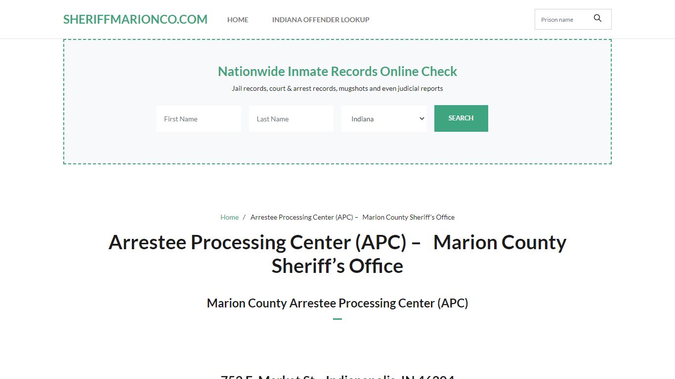 Arrestee Processing Center (APC) - Marion County Sheriff's Office